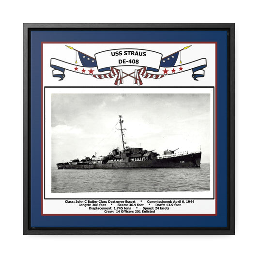 USS Straus DE-408 Navy Floating Frame Photo Front View
