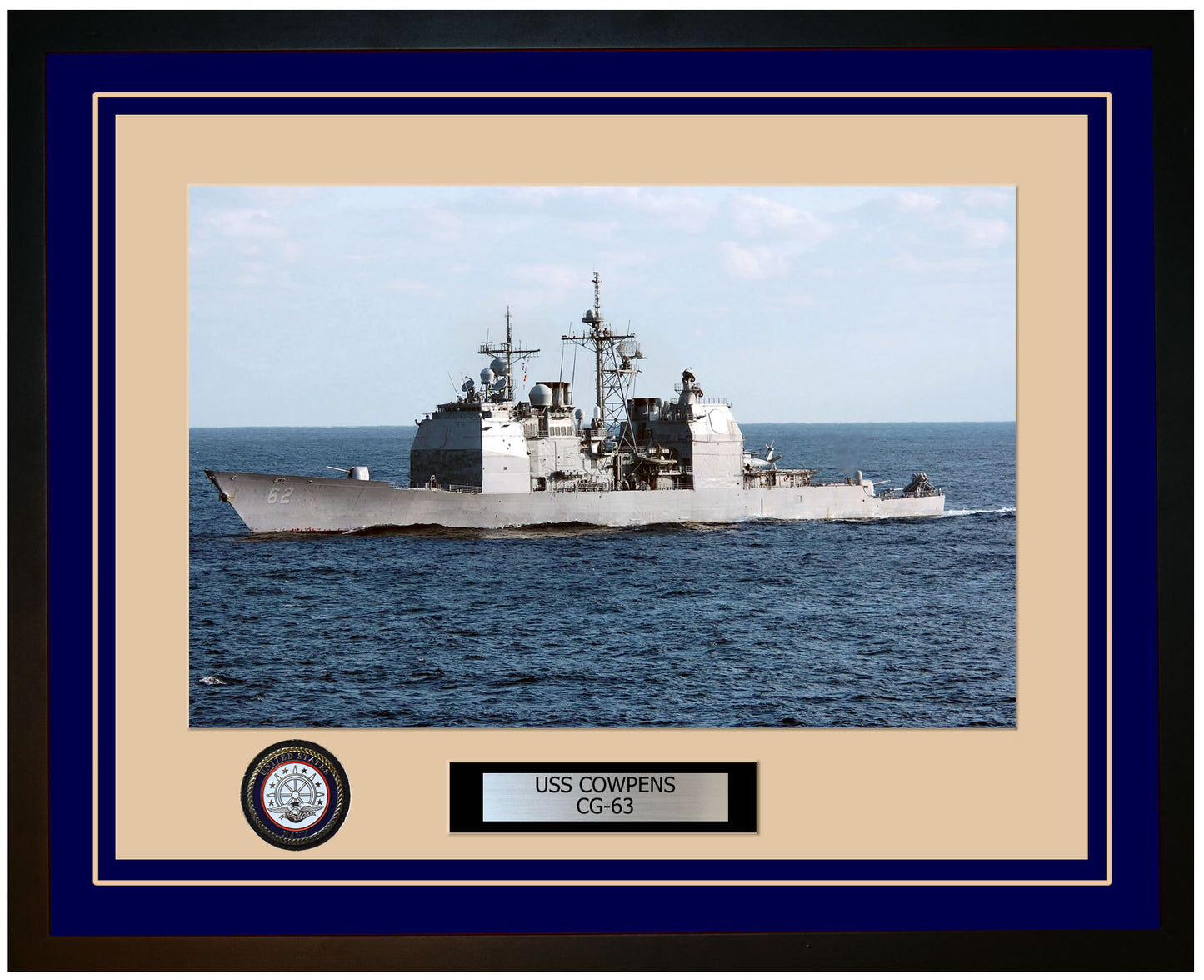USS COWPENS CG-63 Framed Navy Ship Photo Blue