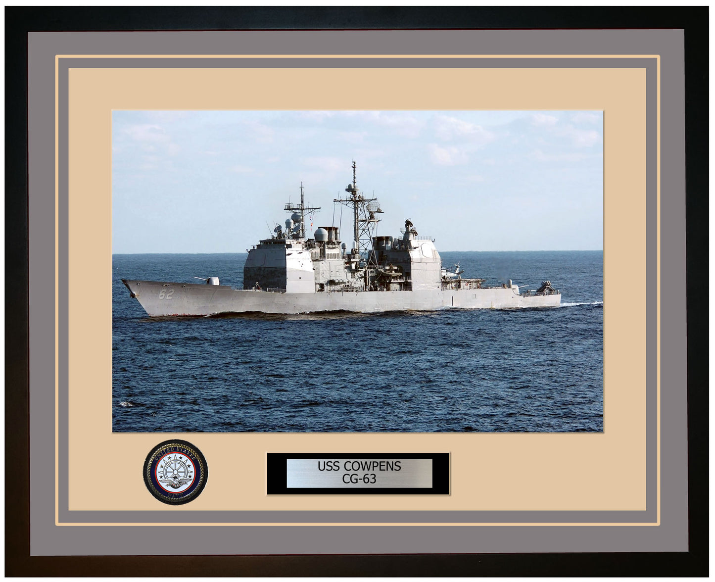 USS COWPENS CG-63 Framed Navy Ship Photo Grey