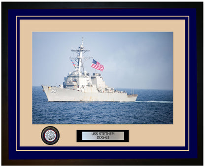 USS STETHEM DDG-63 Framed Navy Ship Photo Blue