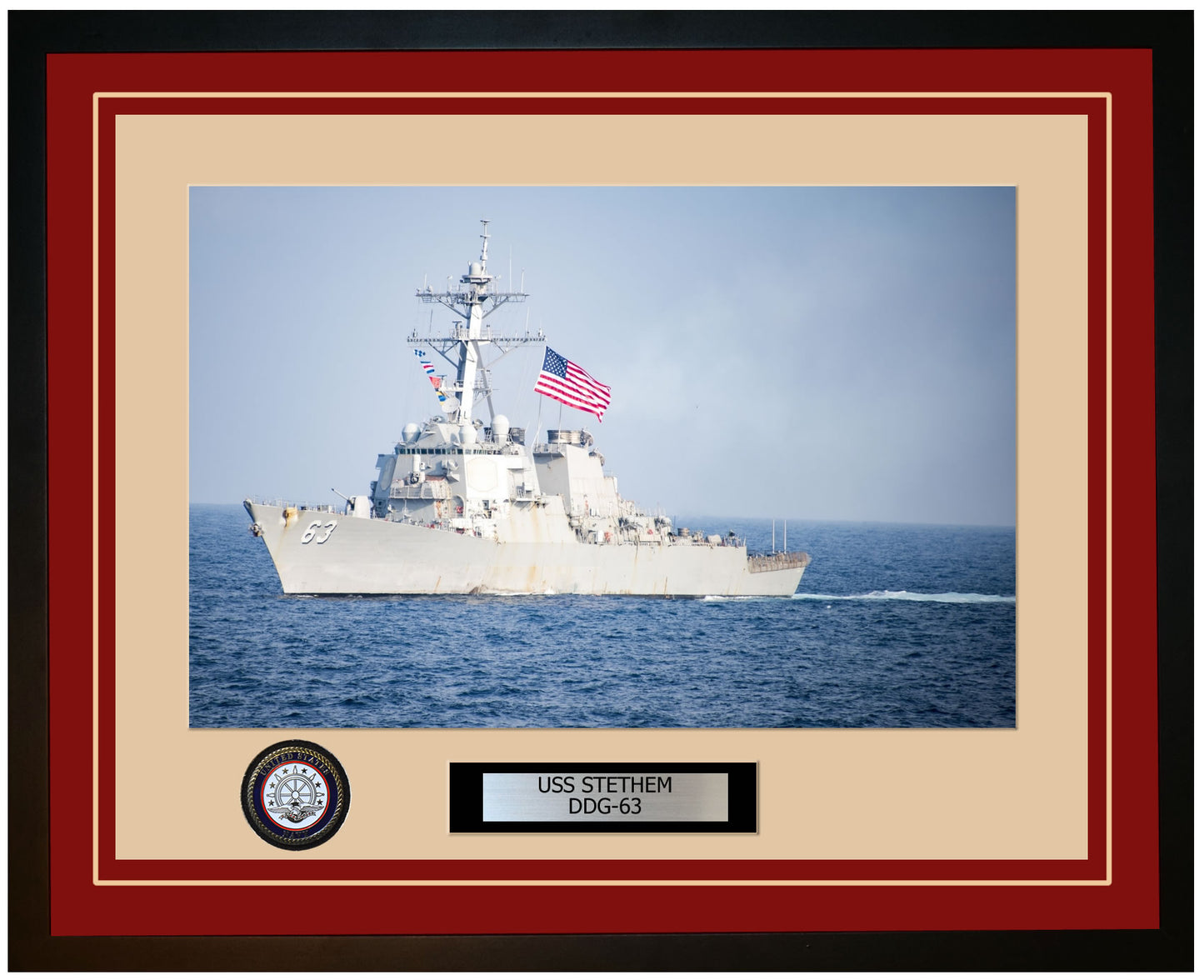 USS STETHEM DDG-63 Framed Navy Ship Photo Burgundy
