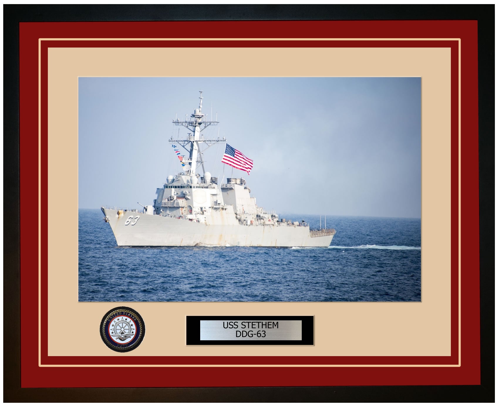 USS STETHEM DDG-63 Framed Navy Ship Photo Burgundy