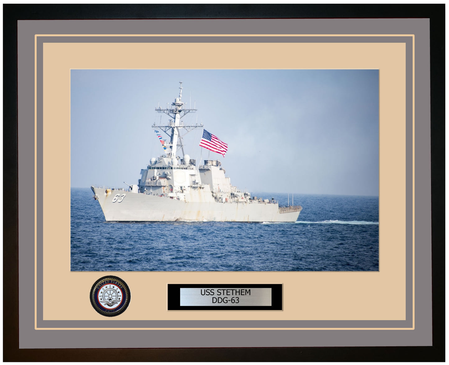 USS STETHEM DDG-63 Framed Navy Ship Photo Grey