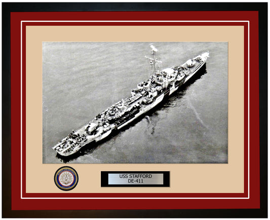 USS Stafford DE-411 Framed Navy Ship Photo Burgundy