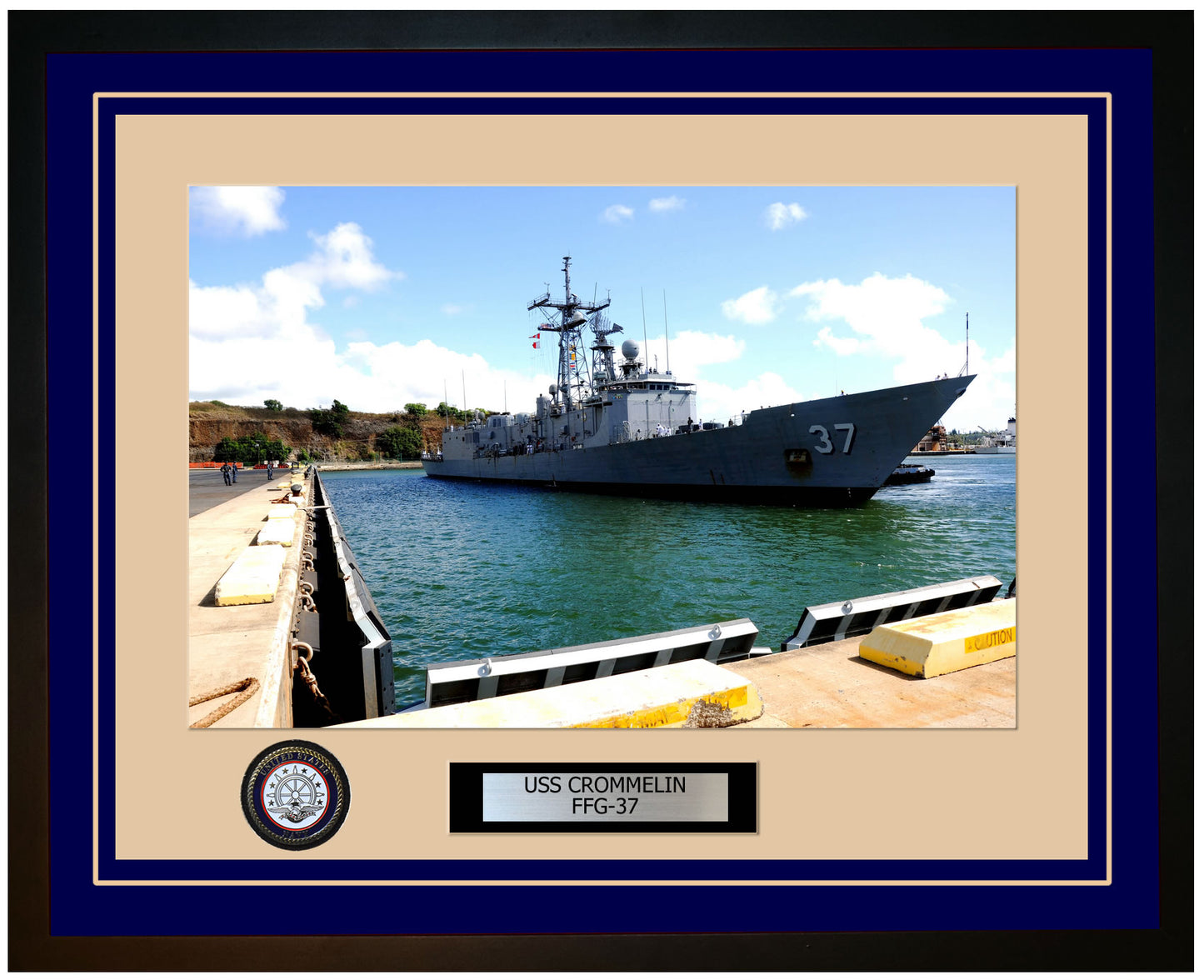 USS CROMMELIN FFG-37 Framed Navy Ship Photo Blue