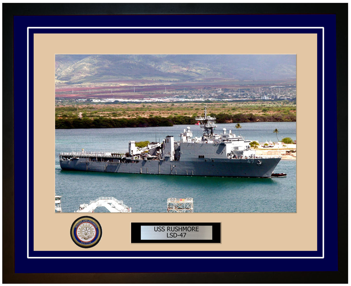 USS Rushmore LSD-47 Framed Navy Ship Photo Blue