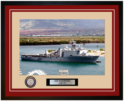 USS Rushmore LSD-47 Framed Navy Ship Photo Burgundy