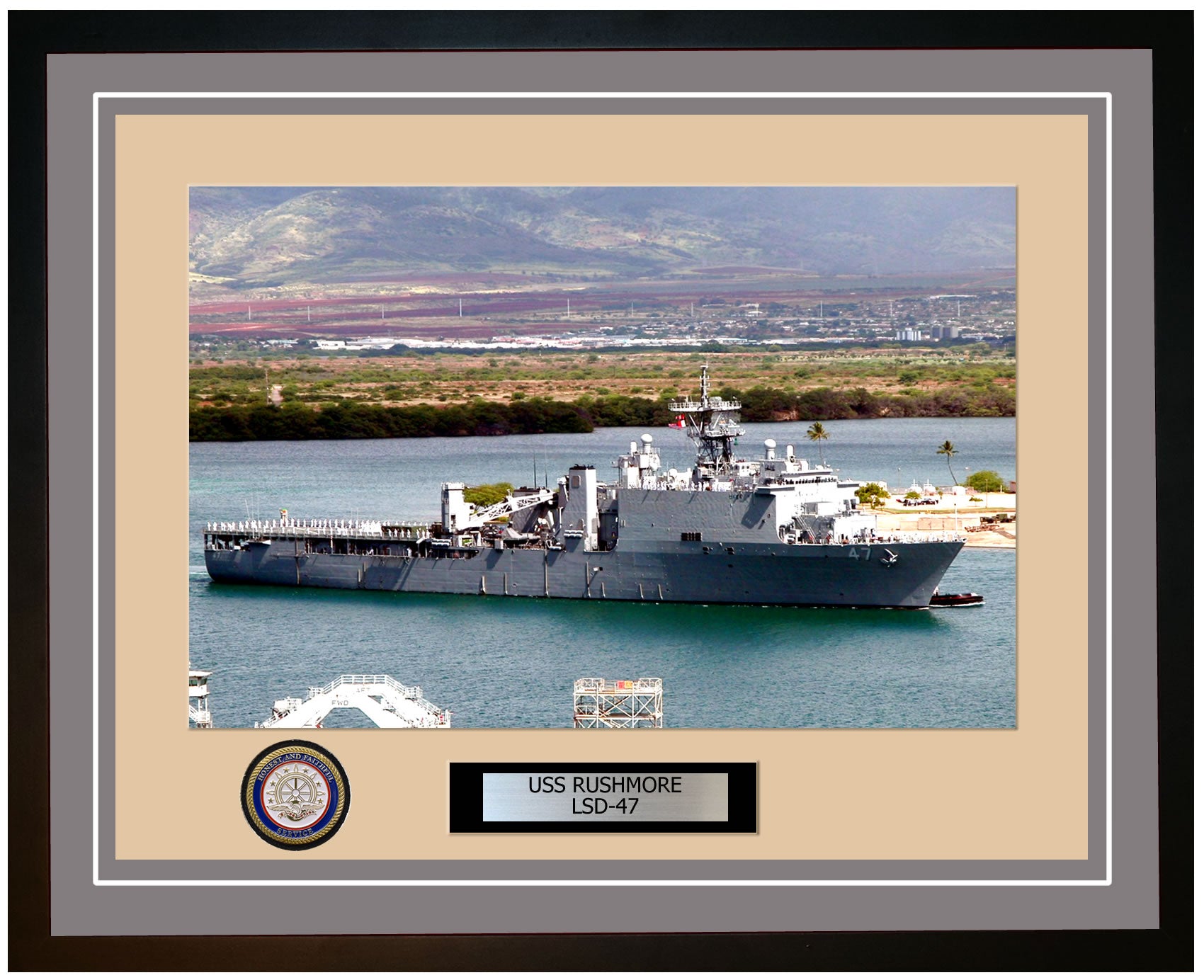 USS Rushmore LSD-47 Framed Navy Ship Photo Grey