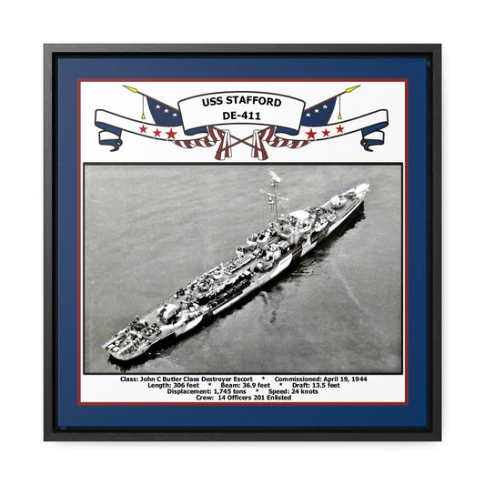 USS Stafford DE-411 Navy Floating Frame Photo Front View