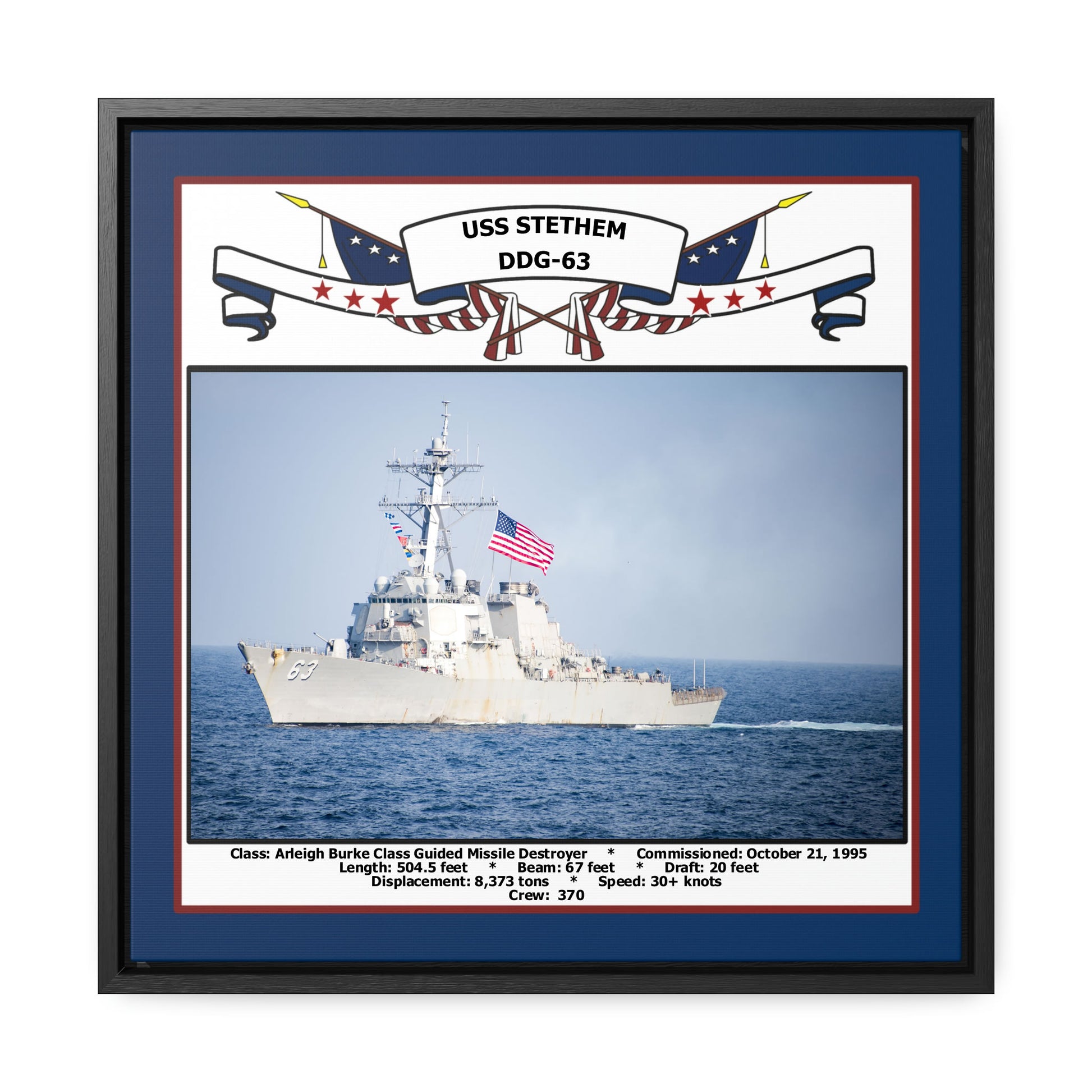 USS Stethem DDG-63 Navy Floating Frame Photo Front View