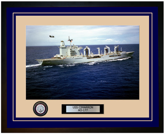 USS CIMARRON AO-177 Framed Navy Ship Photo Blue