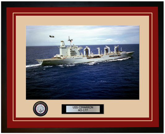 USS CIMARRON AO-177 Framed Navy Ship Photo Burgundy