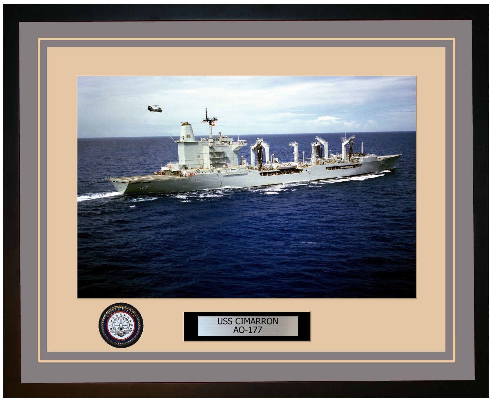 USS CIMARRON AO-177 Framed Navy Ship Photo Grey