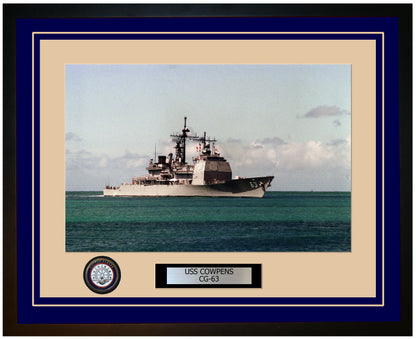USS COWPENS CG-63 Framed Navy Ship Photo Blue