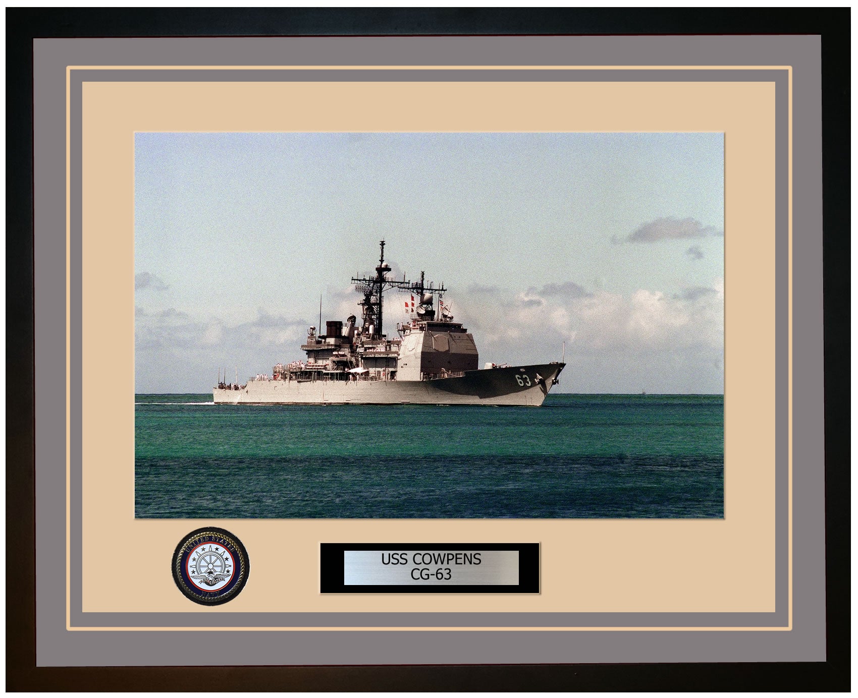 USS COWPENS CG-63 Framed Navy Ship Photo Grey
