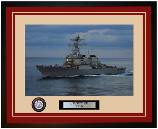 USS STETHEM DDG-63 Framed Navy Ship Photo Burgundy