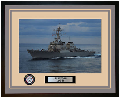 USS STETHEM DDG-63 Framed Navy Ship Photo Grey