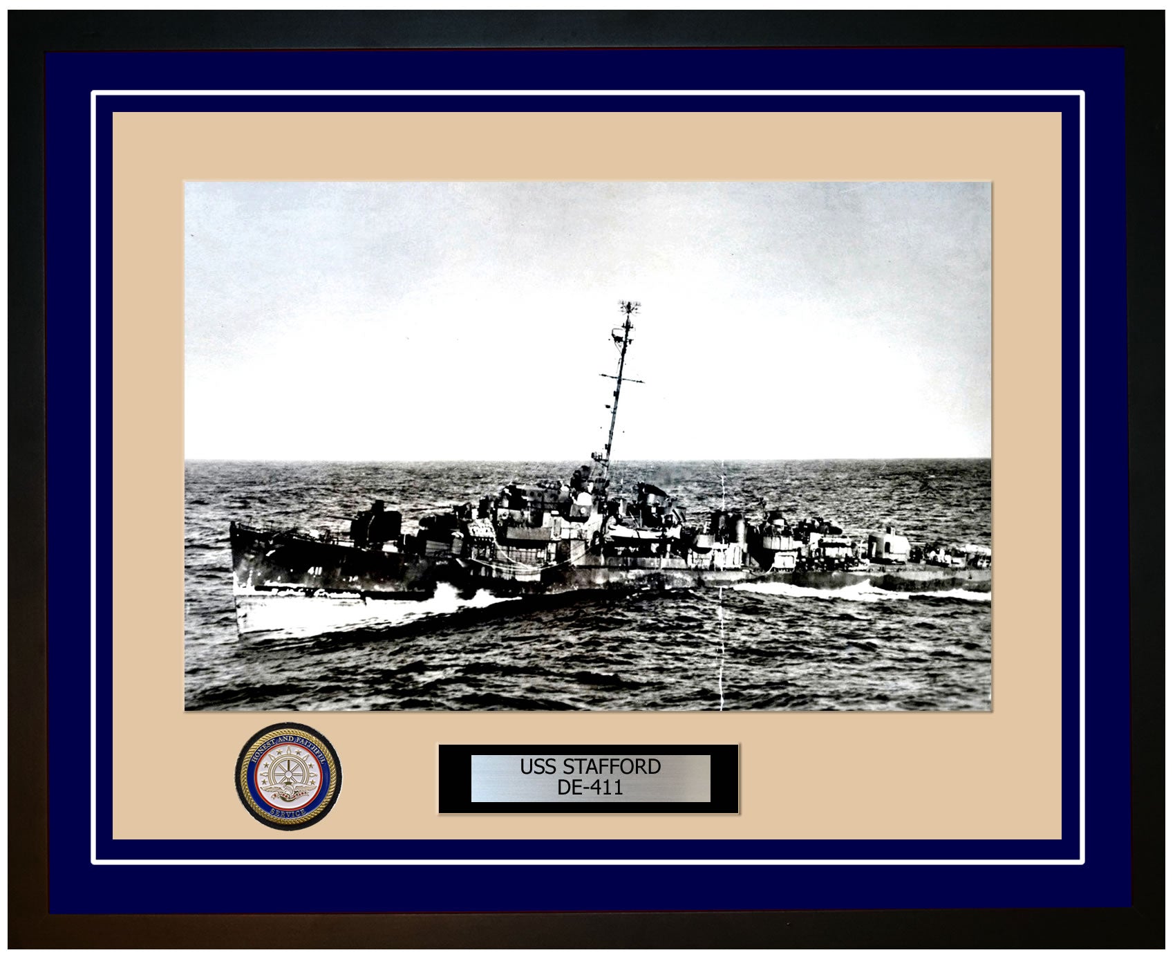 USS Stafford DE-411 Framed Navy Ship Photo Blue