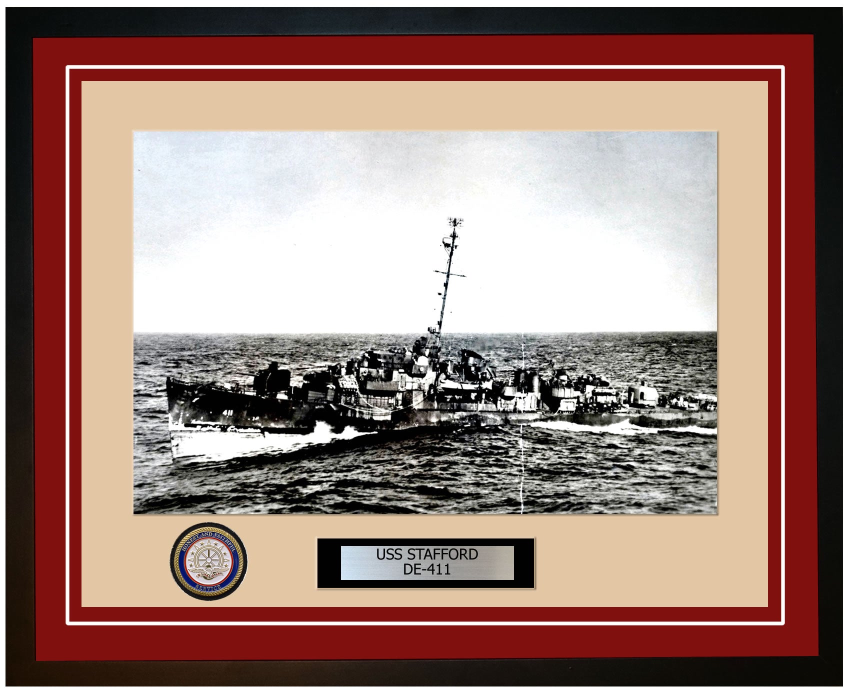 USS Stafford DE-411 Framed Navy Ship Photo Burgundy