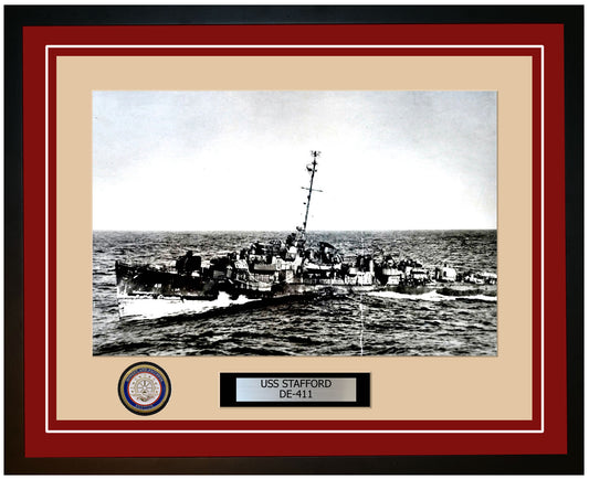 USS Stafford DE-411 Framed Navy Ship Photo Burgundy