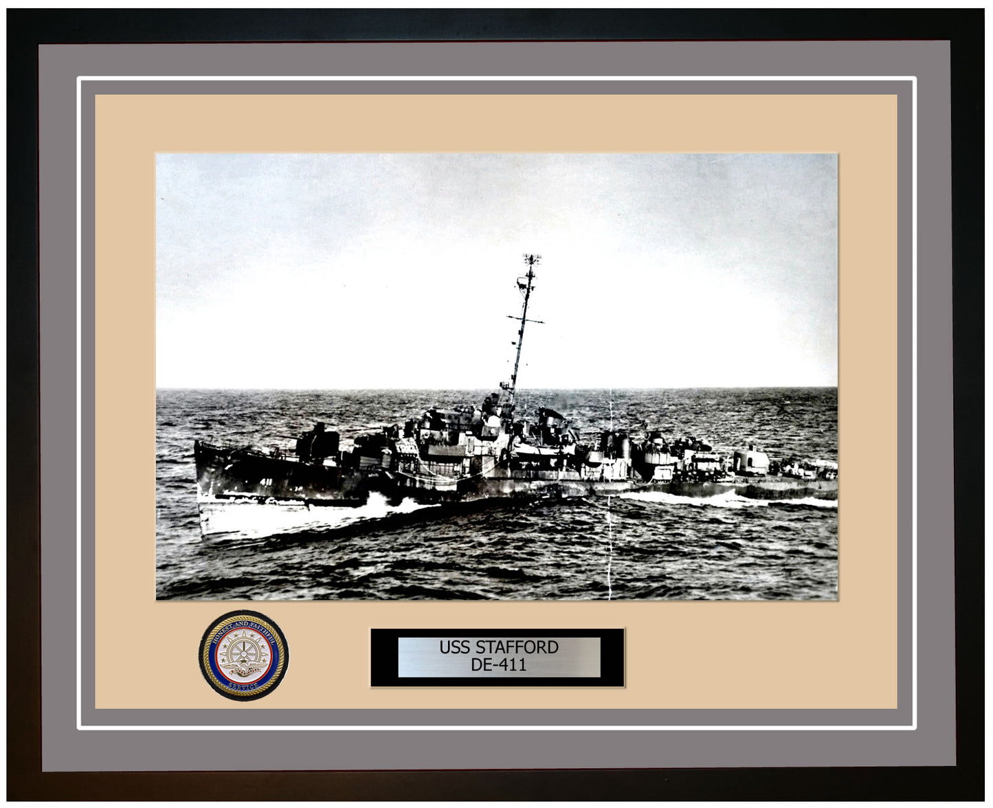 USS Stafford DE-411 Framed Navy Ship Photo Grey