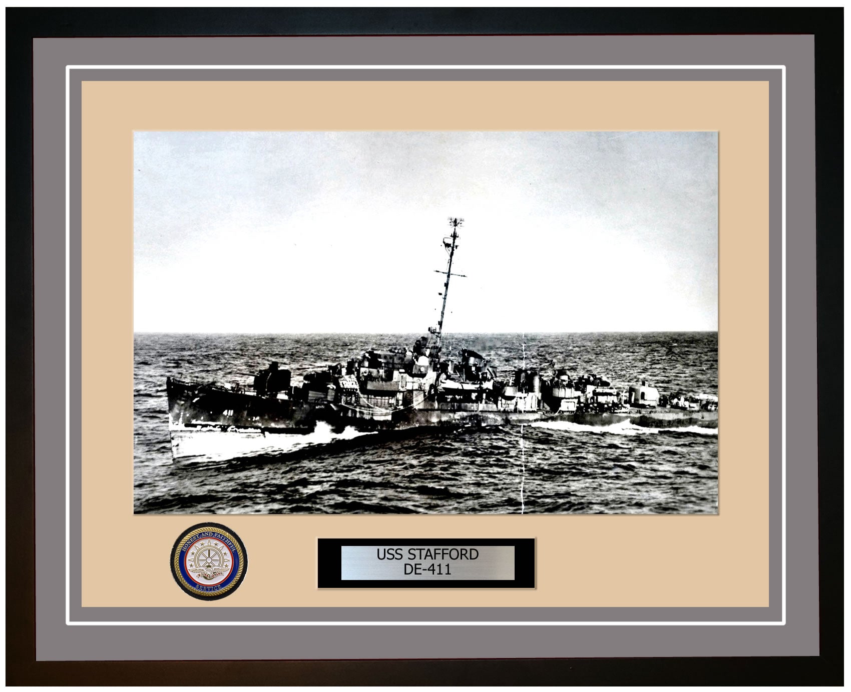 USS Stafford DE-411 Framed Navy Ship Photo Grey