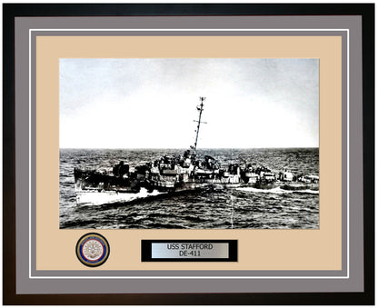 USS Stafford DE-411 Framed Navy Ship Photo Grey