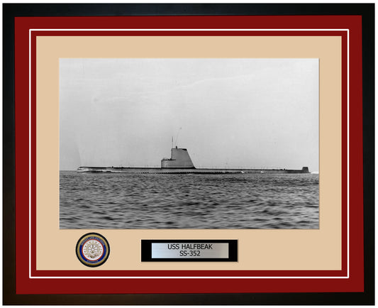 USS Halfbeak SS-352 Framed Navy Ship Photo Burgundy