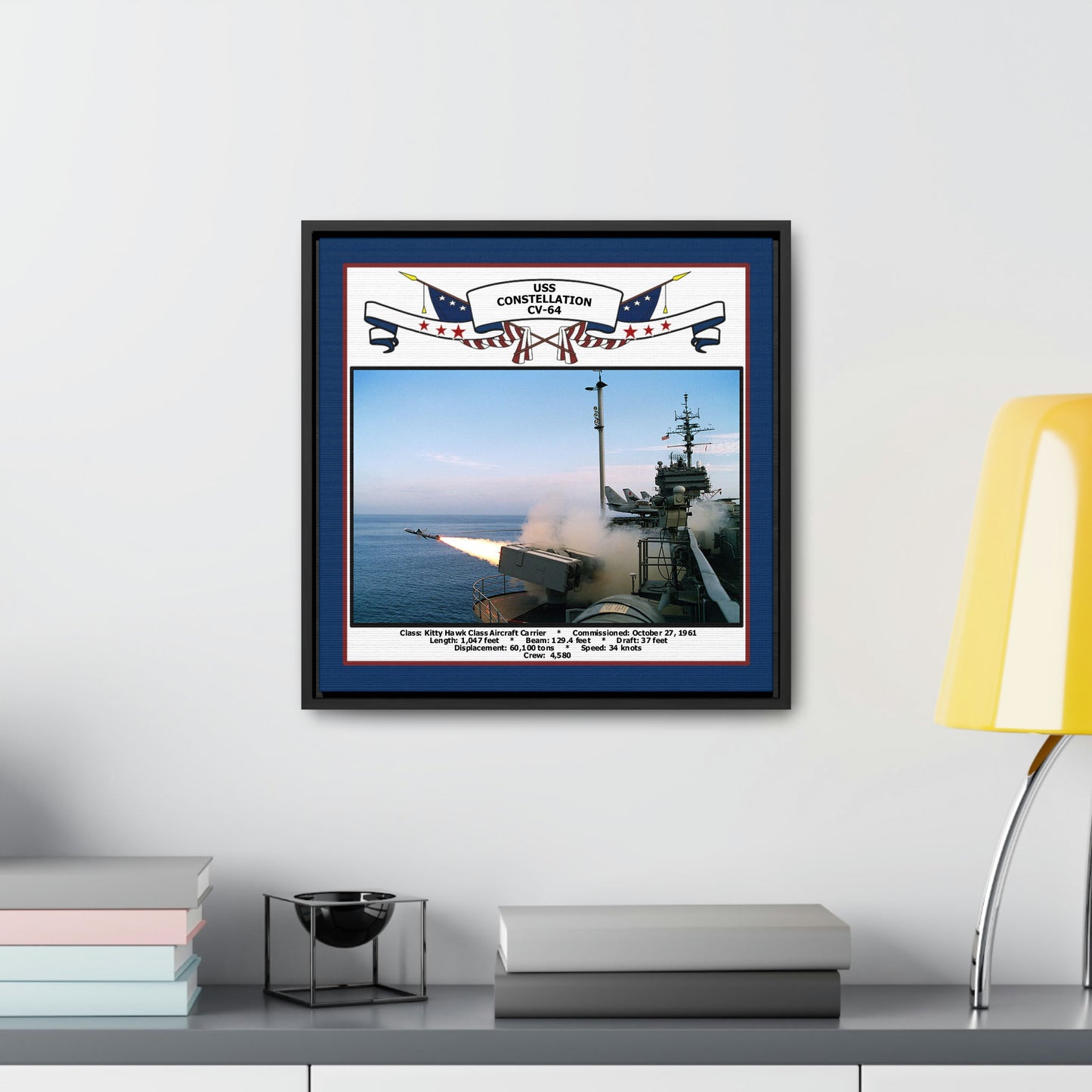 USS Constellation CV-64 Navy Floating Frame Photo Desk View