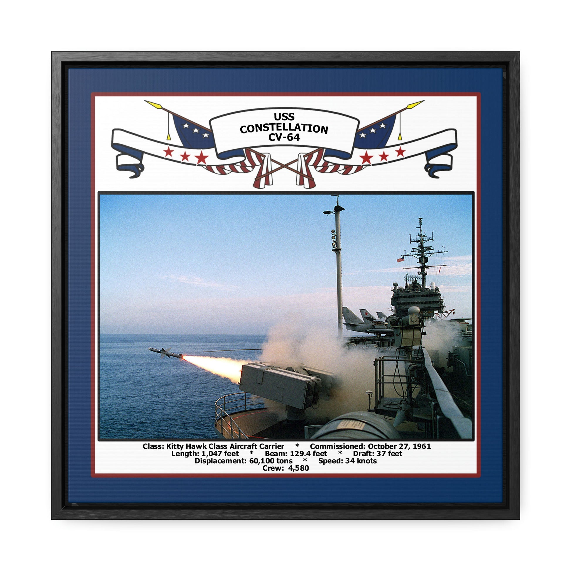 USS Constellation CV-64 Navy Floating Frame Photo Front View