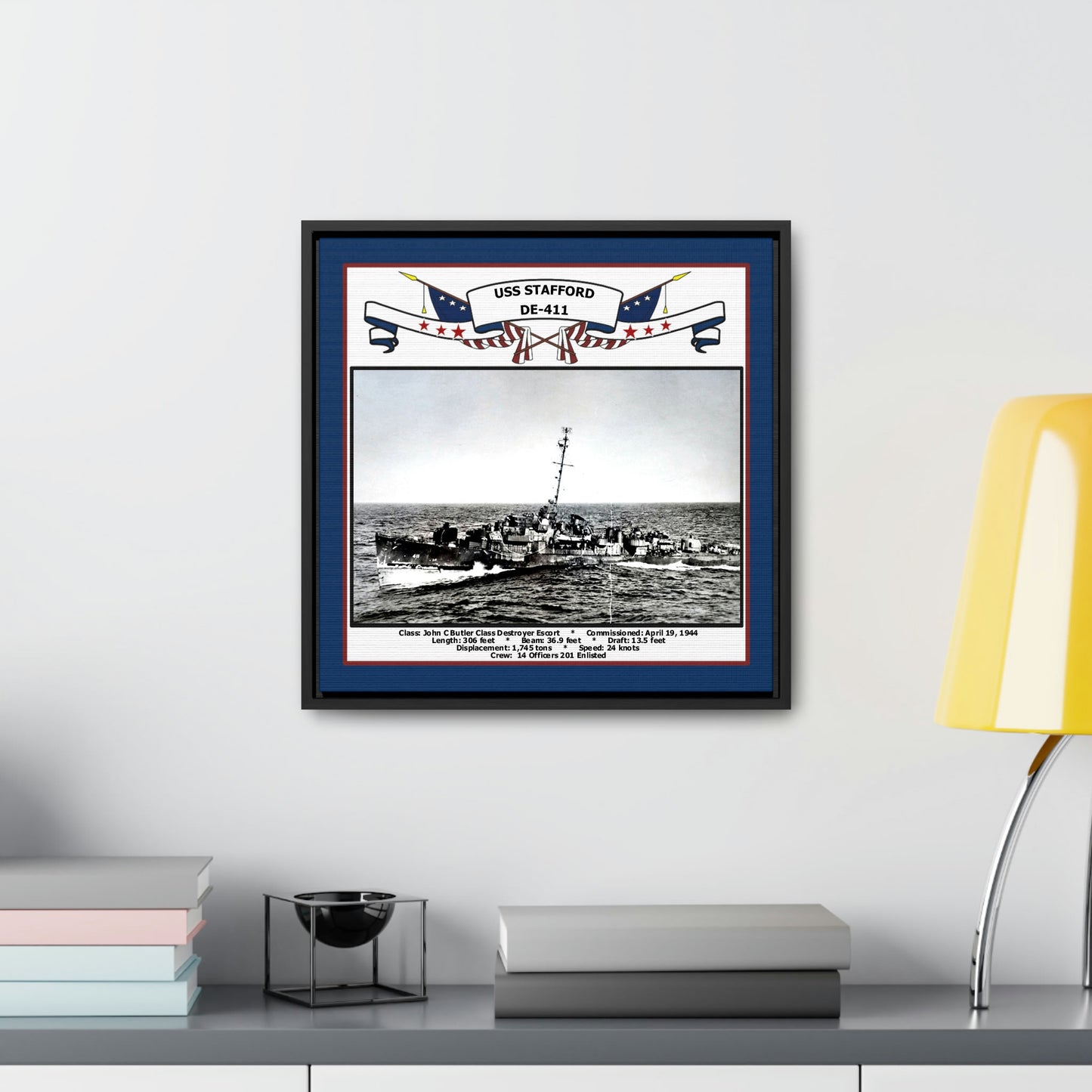 USS Stafford DE-411 Navy Floating Frame Photo Desk View