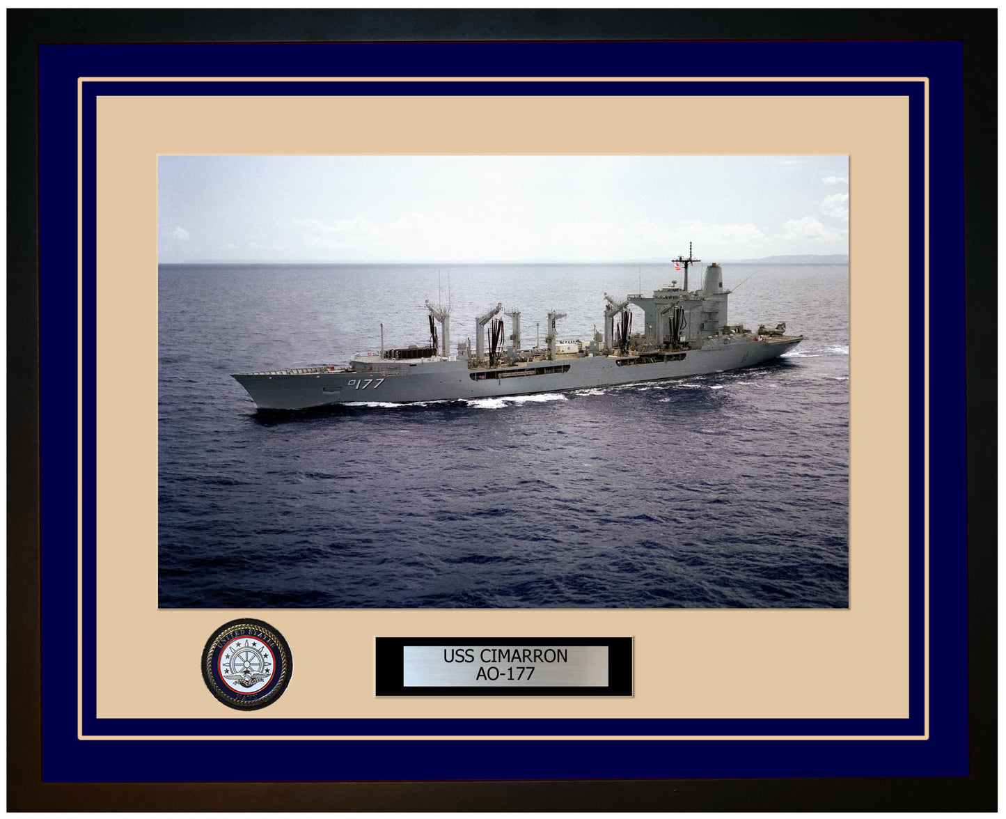 USS CIMARRON AO-177 Framed Navy Ship Photo Blue