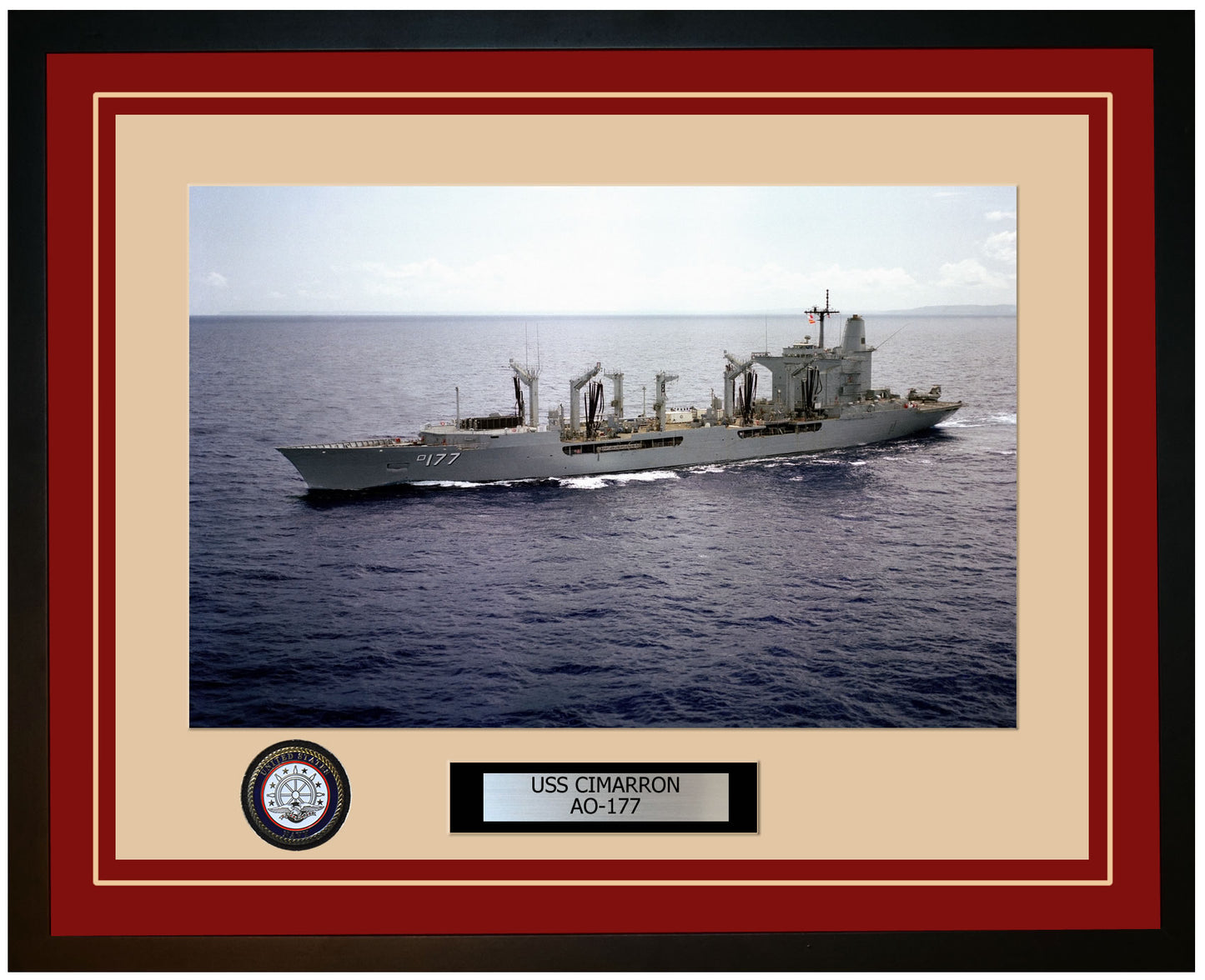 USS CIMARRON AO-177 Framed Navy Ship Photo Burgundy