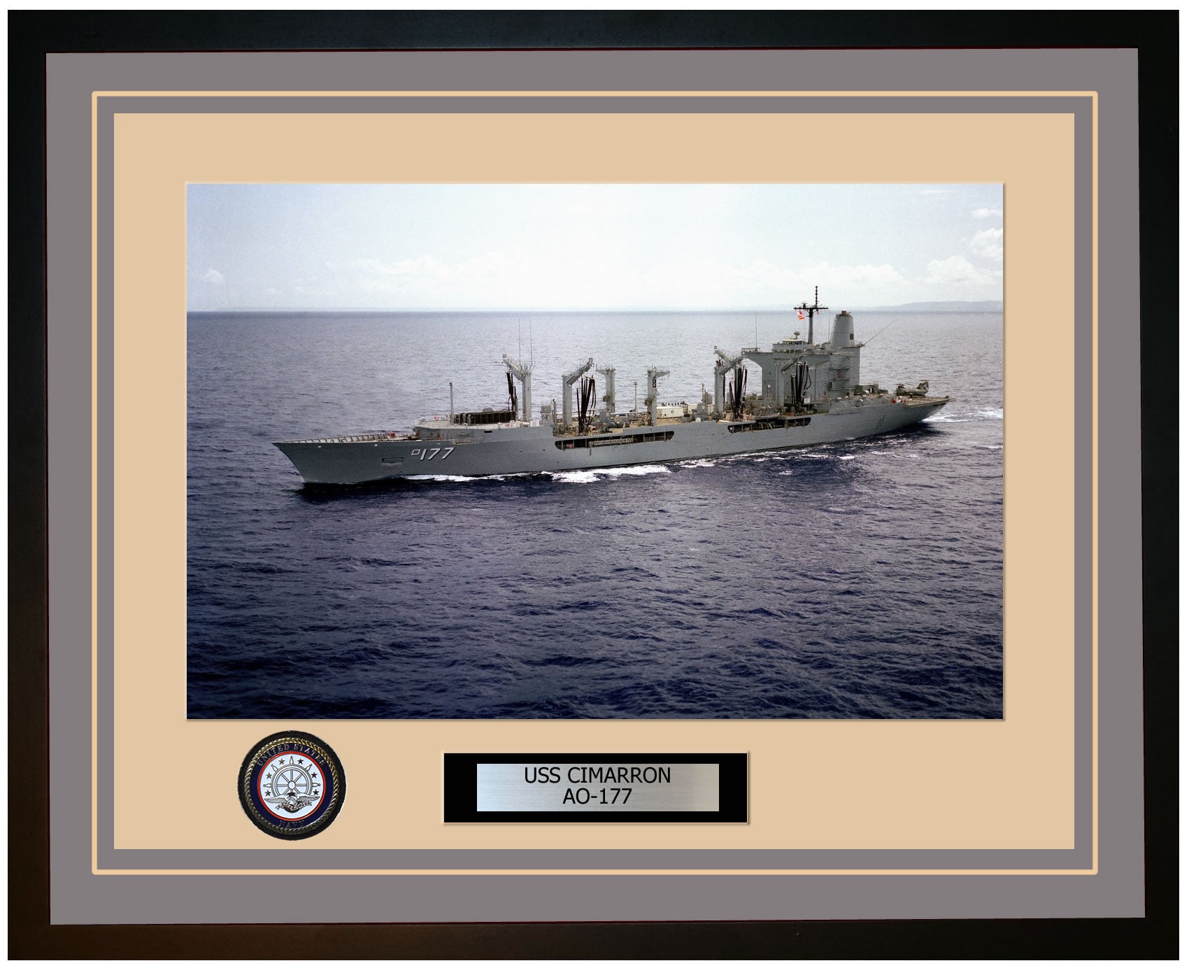 USS CIMARRON AO-177 Framed Navy Ship Photo Grey