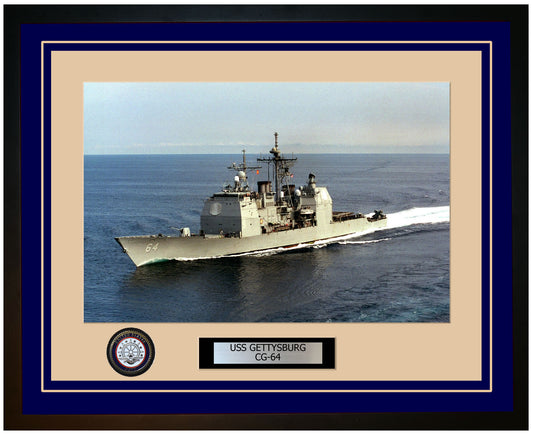 USS GETTYSBURG CG-64 Framed Navy Ship Photo Blue