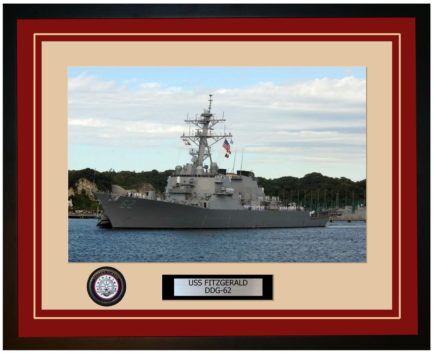 USS FITZGERALD DDG-62 Framed Navy Ship Photo Burgundy