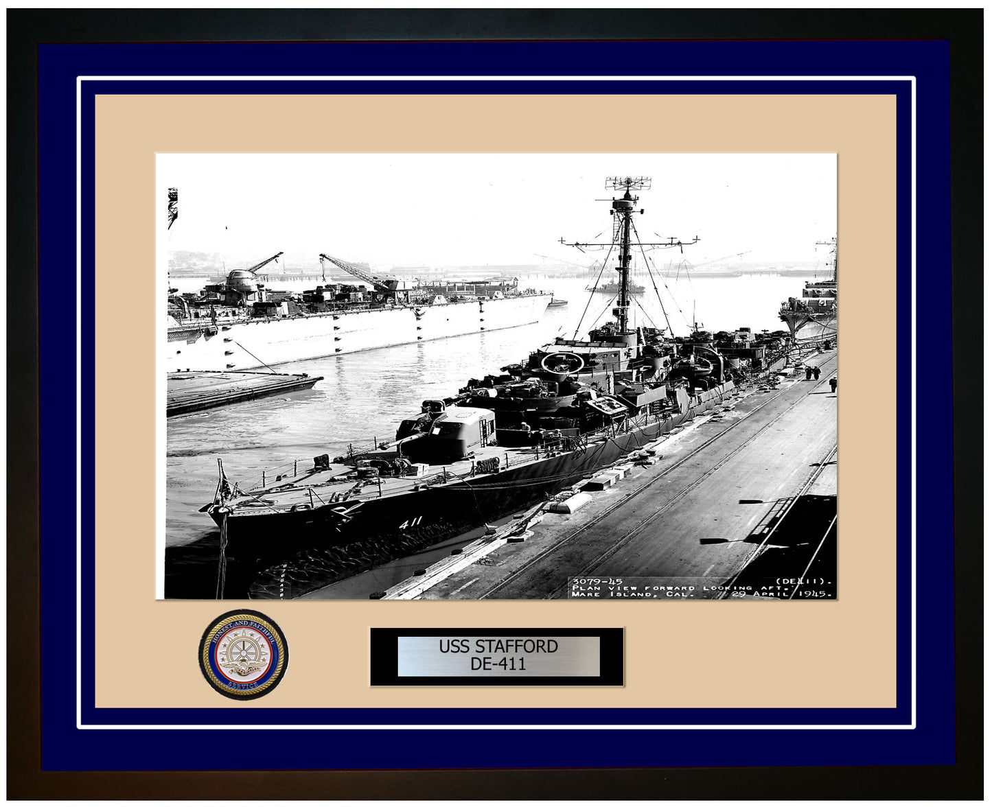 USS Stafford DE-411 Framed Navy Ship Photo Blue