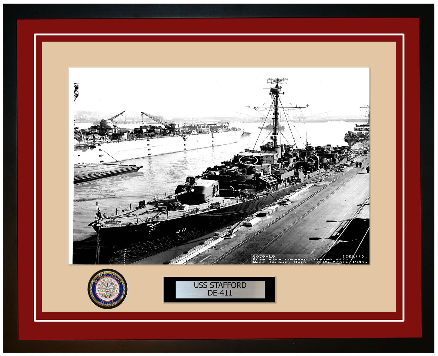 USS Stafford DE-411 Framed Navy Ship Photo Burgundy