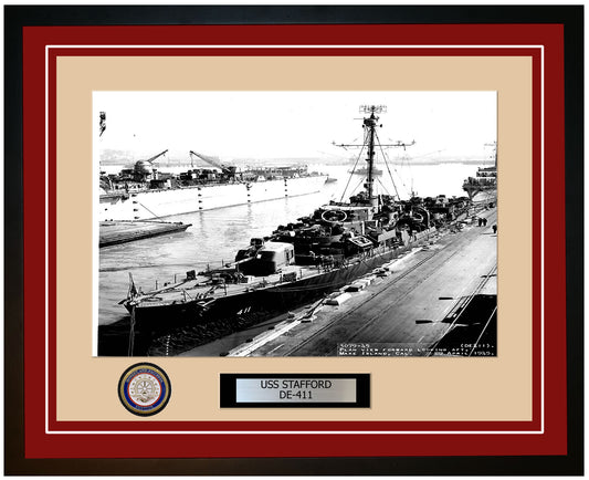 USS Stafford DE-411 Framed Navy Ship Photo Burgundy