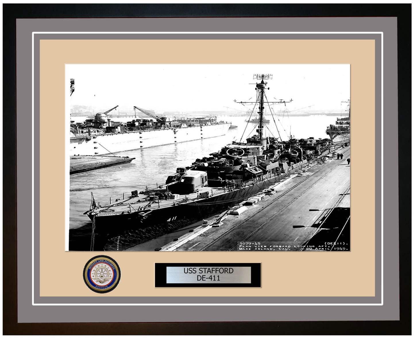 USS Stafford DE-411 Framed Navy Ship Photo Grey