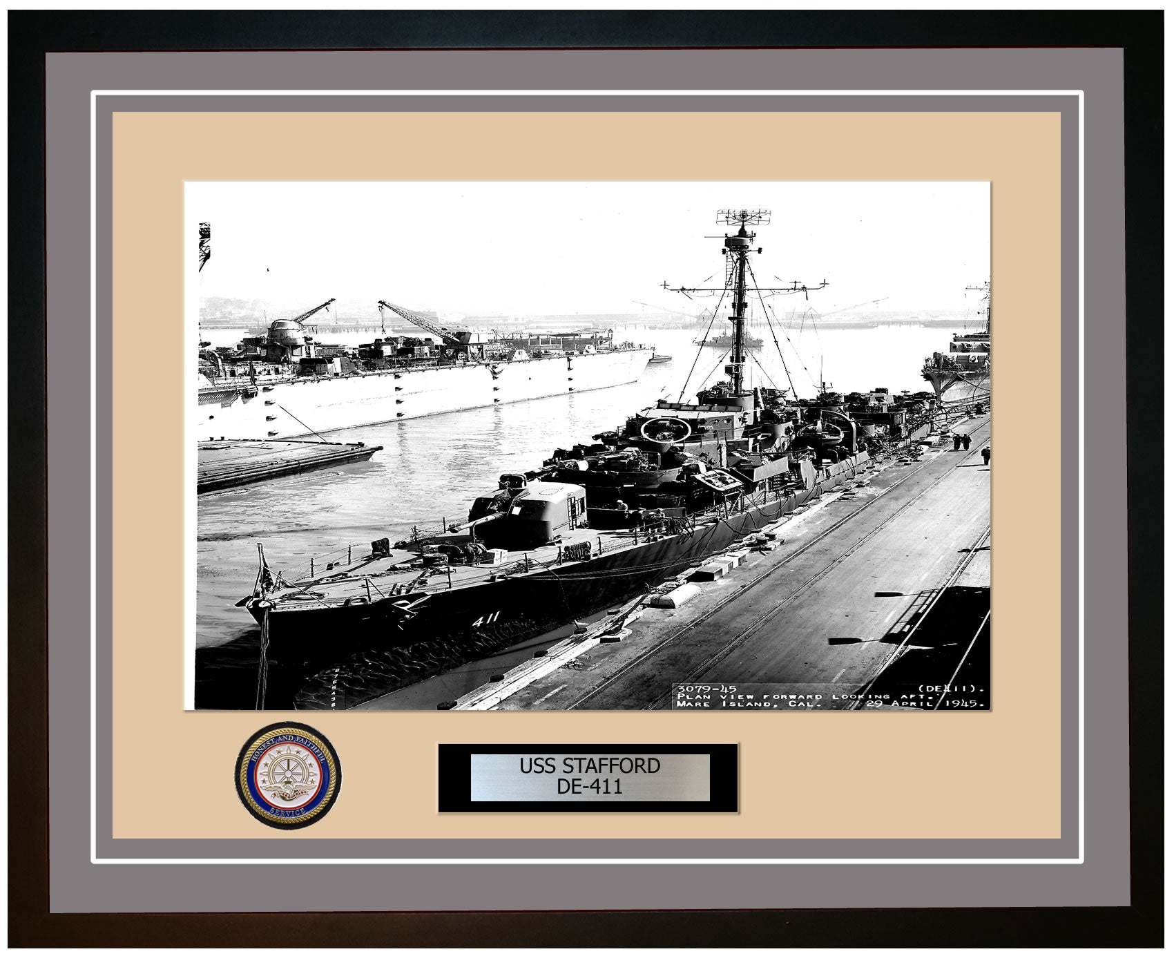 USS Stafford DE-411 Framed Navy Ship Photo Grey