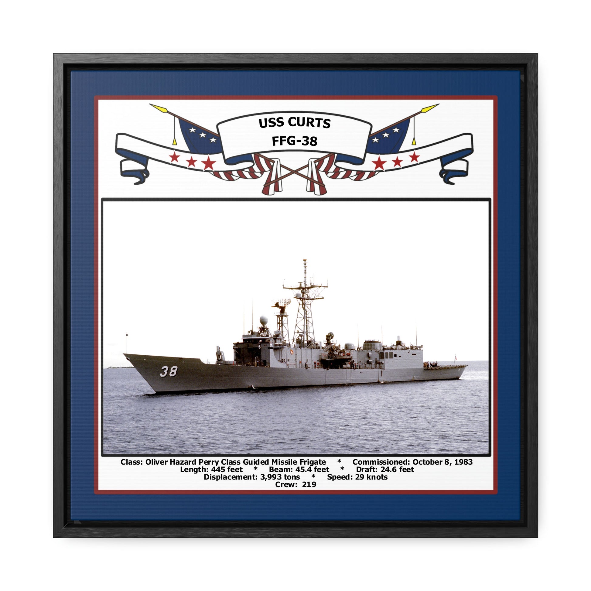 USS Curts FFG-38 Navy Floating Frame Photo Front View