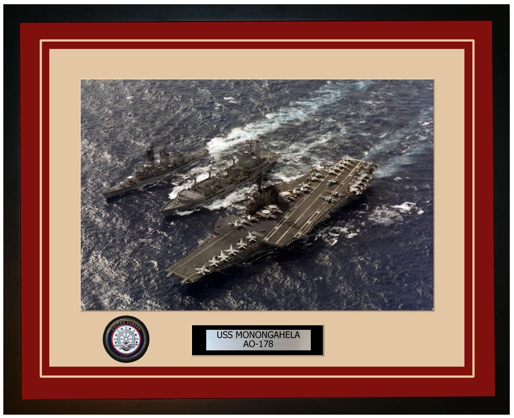 USS MONONGAHELA AO-178 Framed Navy Ship Photo Burgundy
