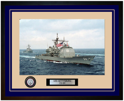 USS GETTYSBURG CG-64 Framed Navy Ship Photo Blue