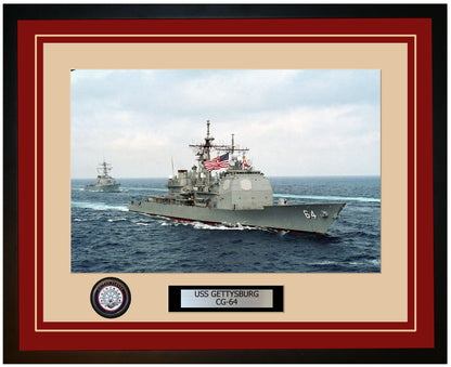 USS GETTYSBURG CG-64 Framed Navy Ship Photo Burgundy