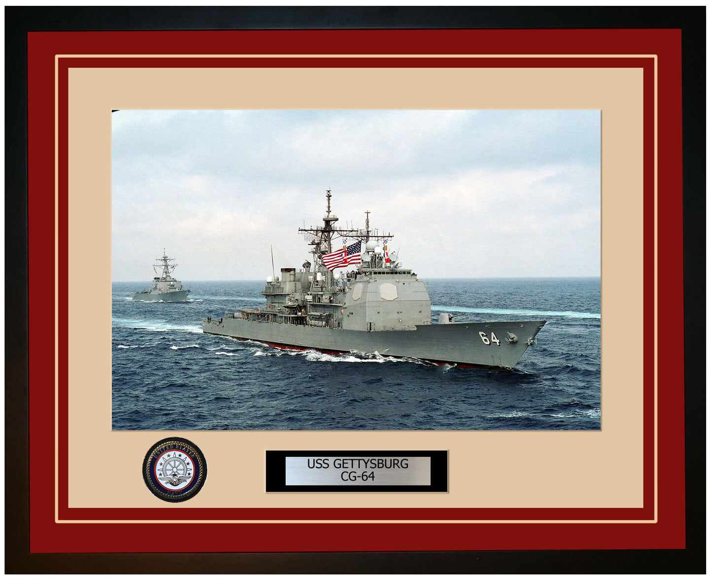USS GETTYSBURG CG-64 Framed Navy Ship Photo Burgundy