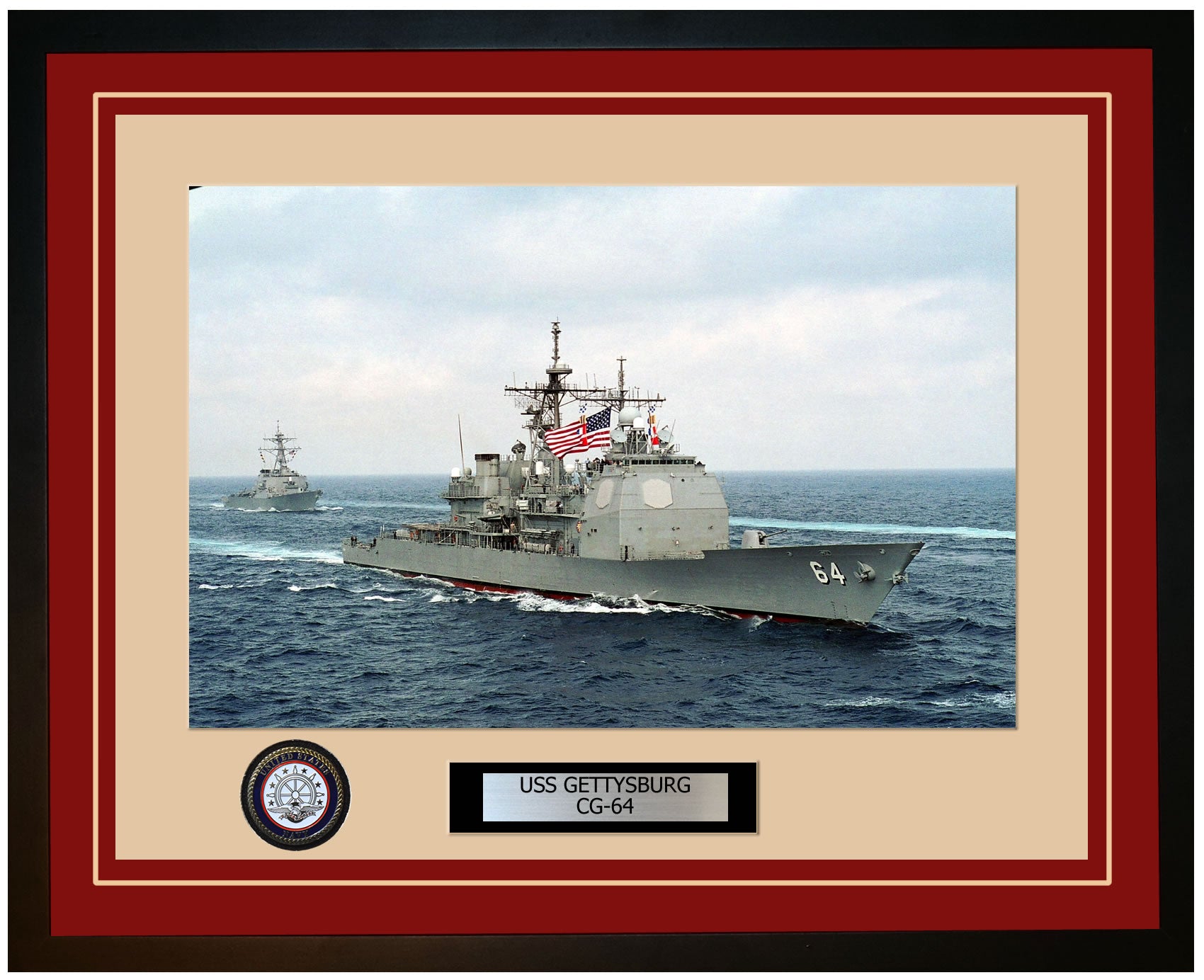 USS GETTYSBURG CG-64 Framed Navy Ship Photo Burgundy