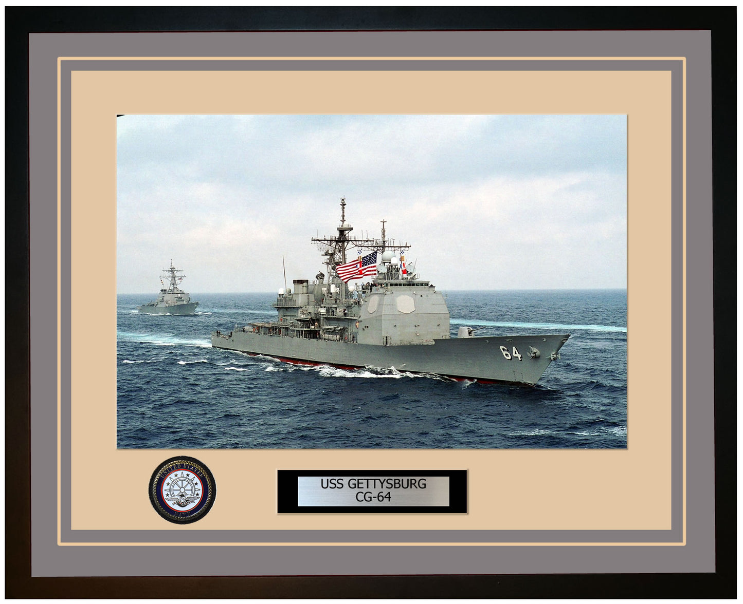 USS GETTYSBURG CG-64 Framed Navy Ship Photo Grey