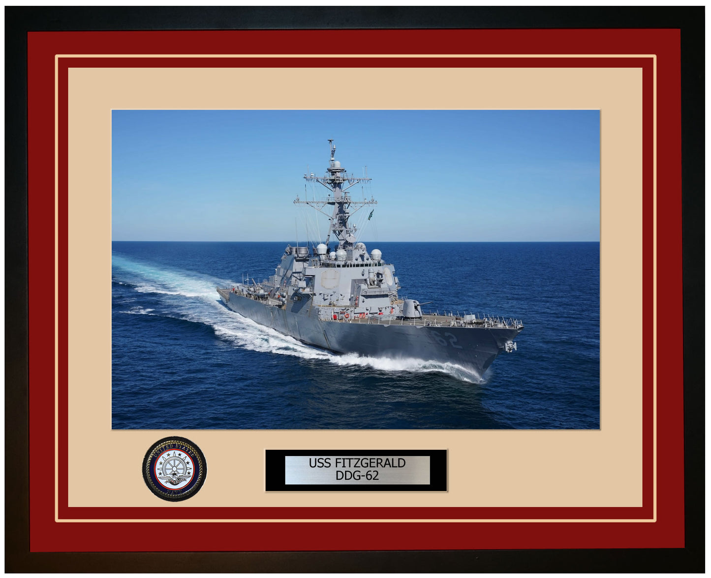 USS FITZGERALD DDG-62 Framed Navy Ship Photo Burgundy