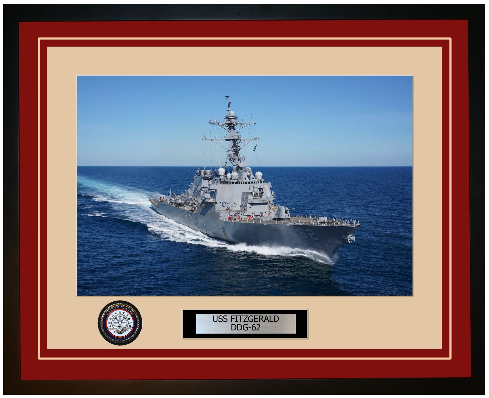 USS FITZGERALD DDG-62 Framed Navy Ship Photo Burgundy